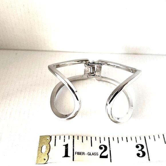 Tahari Silver Tone Swirl Clamper Bracelet – Minimalist Hinged Bangle - Picture 5 of 8